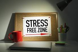 Sign on cork board saying stress free zone